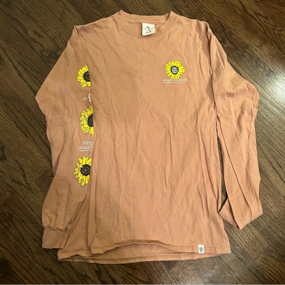 Simply Southern Pink Floral Long Sleeve Shirt Cow Size S